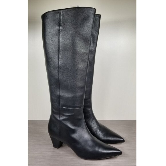 Vince Knee High Kitten Heel Boots, Black Leather, Womens Size 6.5 US / 36.5 - Picture 3 of 11